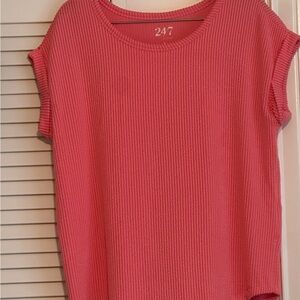 24/7 Women's Pink Ribbed Short Sleeve Tee